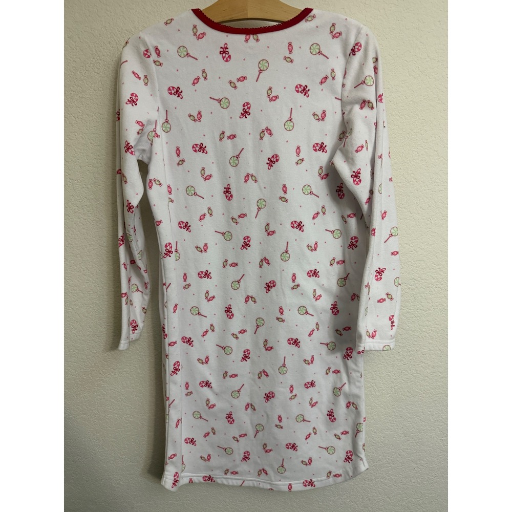 Carters Girls XL White Fleece Holiday Candy Cane Lollipop Nightgown Long Sleeve